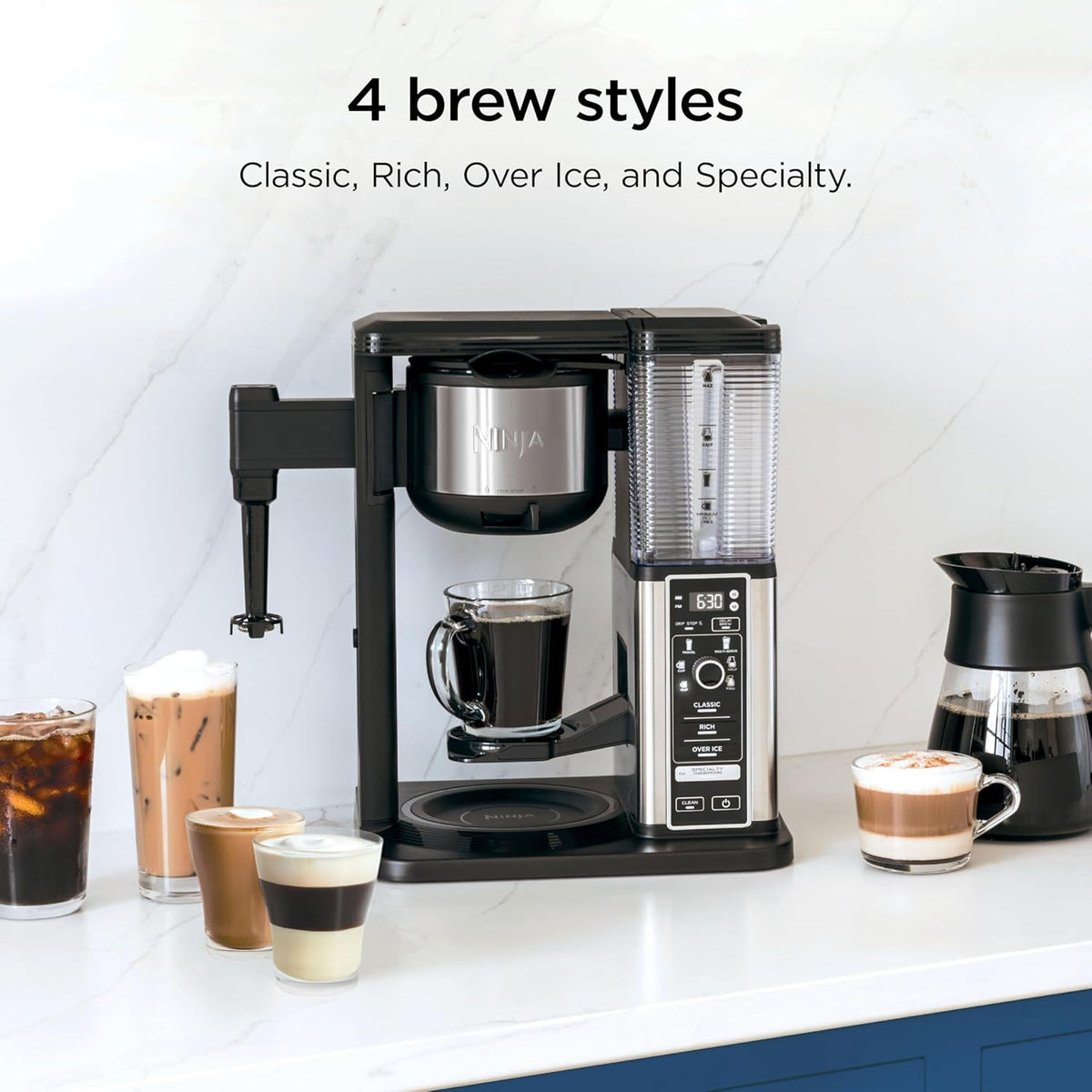 Ninja Specialty Coffee Maker | Includes 10-Cup Carafe, Fold-Away Frother, Permanent Filter & Removable, Dishwasher Safe Reservoir | 6 Brew Styles, 8 Cup to Travel Mug to Pot Sizes | Black | CM401