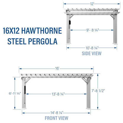 16×12 Hawthorne Traditional Steel Pergola With Sail Shade Soft Canopy