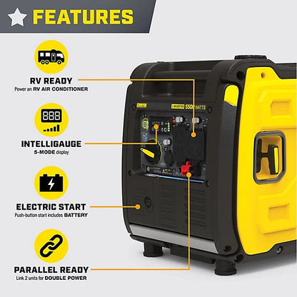 New!Champion Power Equipment 5500Watt Wireless Remote Start RV Ready Portable Inverter Generator with Quiet Technology & CO Shield