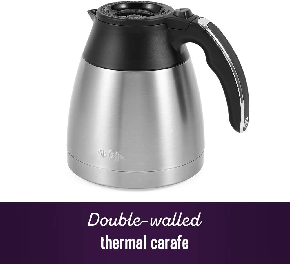 Mr. Coffee 10-Cup Programmable Coffee Maker, Insulated Thermal Carafe, Brew Strength Selection, Brew Now or Later, Stainless Steel