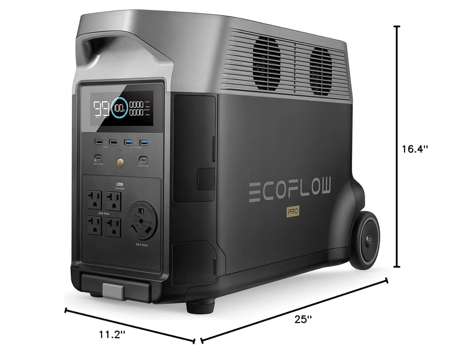 EF ECOFLOW Portable Power Station 3600Wh DELTA Pro, 120V AC Outlets x 5, 3600W, 2.7H Fast Charge, Lifepo4 Power Station
