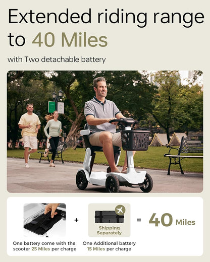 Paiseec S3 Pro Foldable 4-Wheel Mobility Scooter for Seniors, 40 Mile Range, 250W, All-Terrain