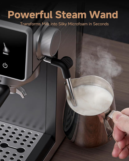 AMZCHEF Espresso Machine with Grinder, 3 Temp 197-205℉ Professional Espresso Machine, 3-10s Pre-Infusion, 20 Grind Settings, Latte Cappuccino Maker Home Barista, Black