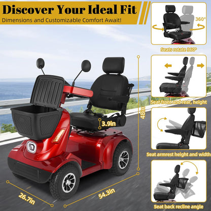Heavy Duty Electric Mobility Scooter for Adults & Seniors, 16–32 Mile Range, 500–1000W, Off-Road