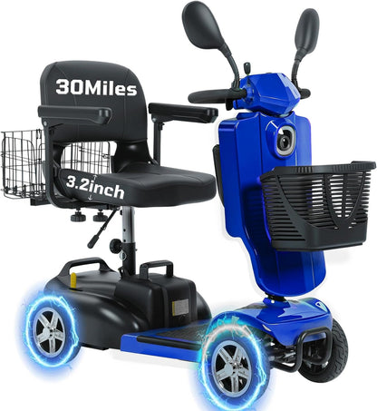 4-Wheel Mobility Scooter for Adults & Seniors, 15–30 Mile Range, 350W, Removable Battery, Compact