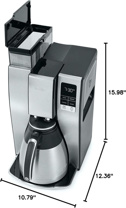 Mr. Coffee 10-Cup Programmable Coffee Maker, Insulated Thermal Carafe, Brew Strength Selection, Brew Now or Later, Stainless Steel