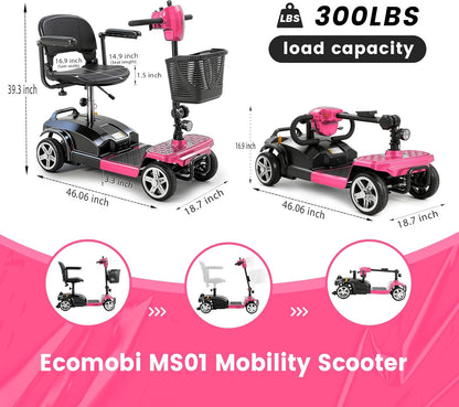 4-Wheel Mobility Scooter for Adults & Seniors, 15–30 Mile Range, 350W, Removable Battery, Compact