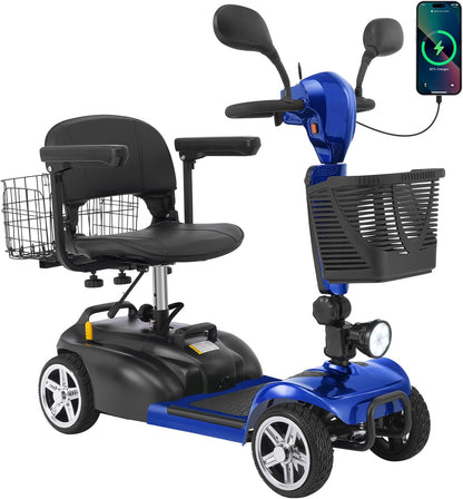 4-Wheel Mobility Scooter for Adults & Seniors, 15–30 Mile Range, 350W, Removable Battery, Compact