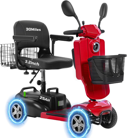 4-Wheel Mobility Scooter for Adults & Seniors, 15–30 Mile Range, 350W, Removable Battery, Compact
