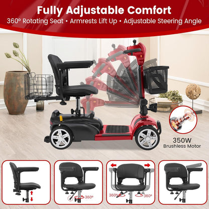 4-Wheel Mobility Scooter for Adults & Seniors, 15–30 Mile Range, 350W, Removable Battery, Compact