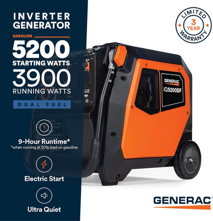 Generac 3,300-Watt Gas Powered Portable Inverter Generator – Lightweight and Compact