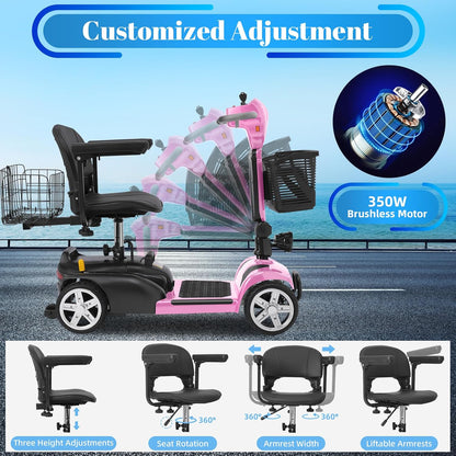 4-Wheel Mobility Scooter for Adults & Seniors, 15–30 Mile Range, 350W, Removable Battery, Compact