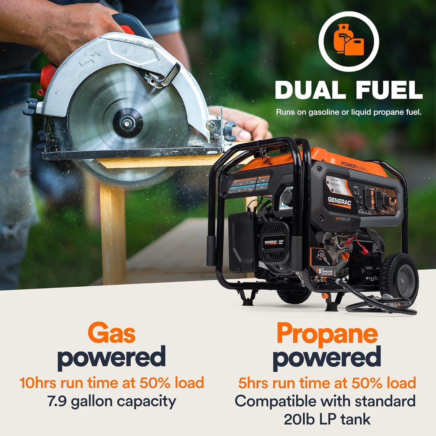 Generac 8,125 Starting Watt Portable Gas Generator – Includes Extension Cord