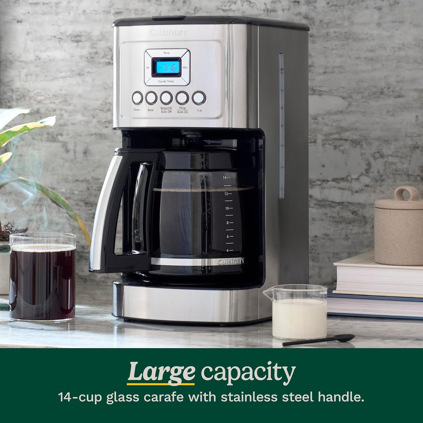 Cuisinart 14-Cup Coffee Maker, Programmable PerfecTemp Glass Carafe Coffee Machine with 1-4 Cup Setting, Brew Strength Control and Pause, Stainless Steel, DCC-3200NAS