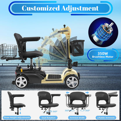 4-Wheel Mobility Scooter for Adults & Seniors, 15–30 Mile Range, 350W, Removable Battery, Compact