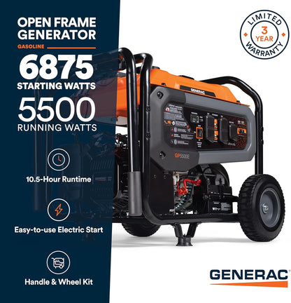 Generac 8,125 Starting Watt Portable Gas Generator – Includes Extension Cord