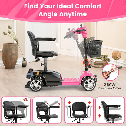 4-Wheel Mobility Scooter for Adults & Seniors, 15–30 Mile Range, 350W, Removable Battery, Compact