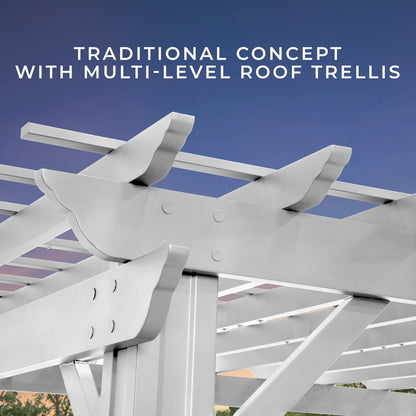 16×12 Hawthorne Traditional Steel Pergola With Sail Shade Soft Canopy