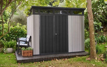 Keter Artisan 9×7 Foot Large Outdoor Shed with Floor with Modern Design for Patio Furniture